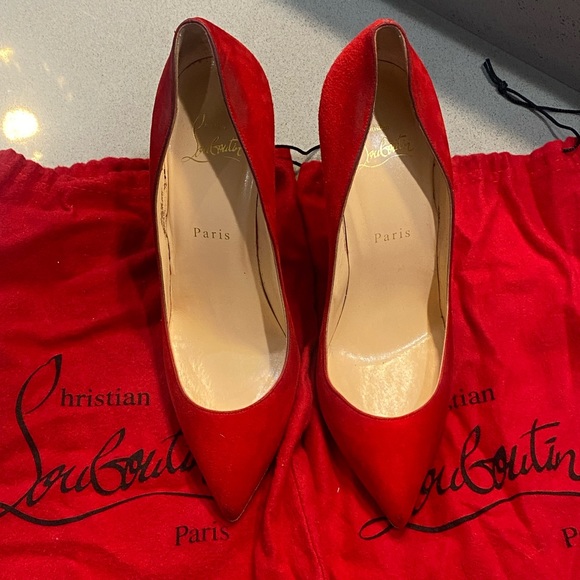 Christian Louboutin Pigalle Follies 100 Suede Oeillet Red 37.5 - Picture 11 of 12
